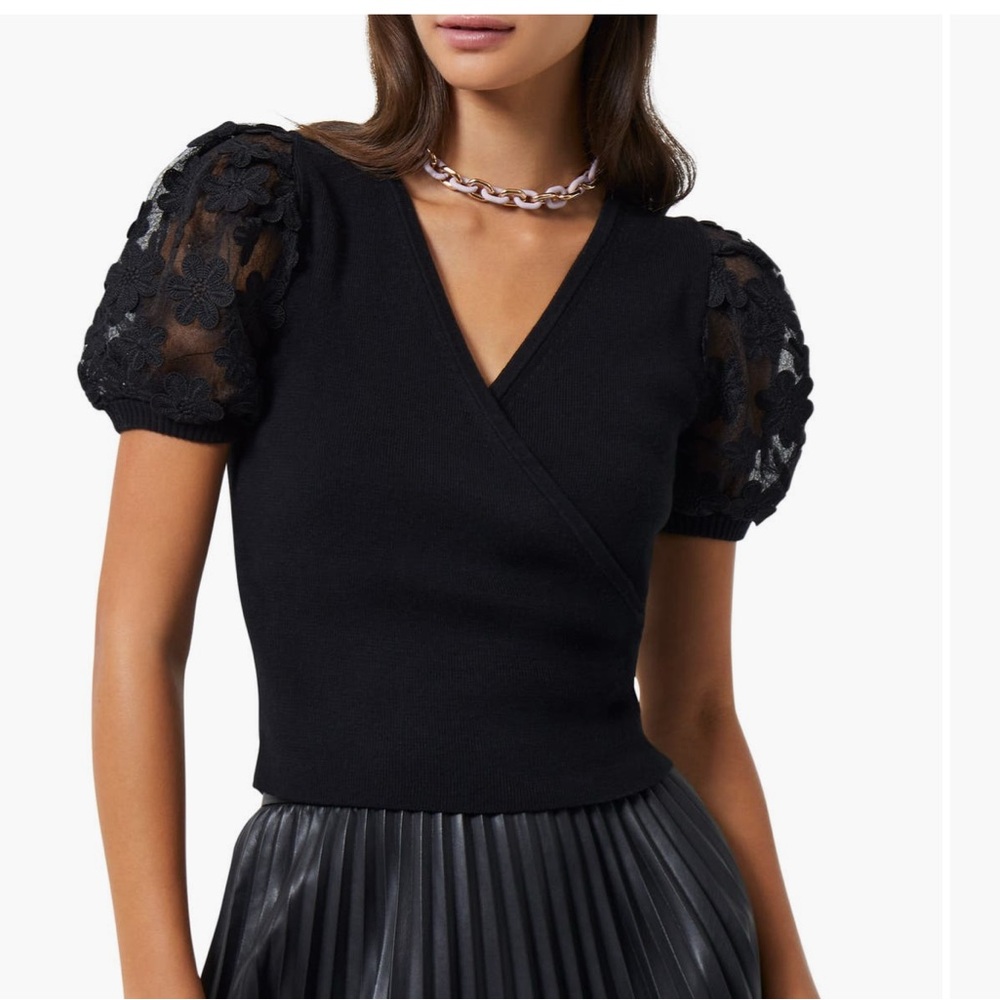 French Connection Lucille Floral Lace Puff Sleeve Sweater